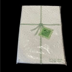 NEW VTG 80s Kane White Crochet Look Vinyl 54" X 72" Oblong Tablecloth SEALED